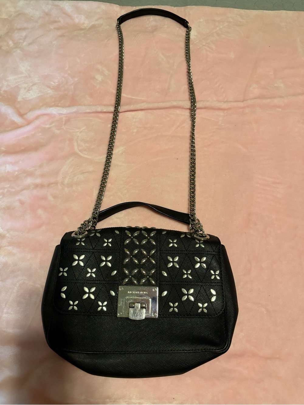 Michael Kors Black Shoulder Bag with Silver Cutout Accents